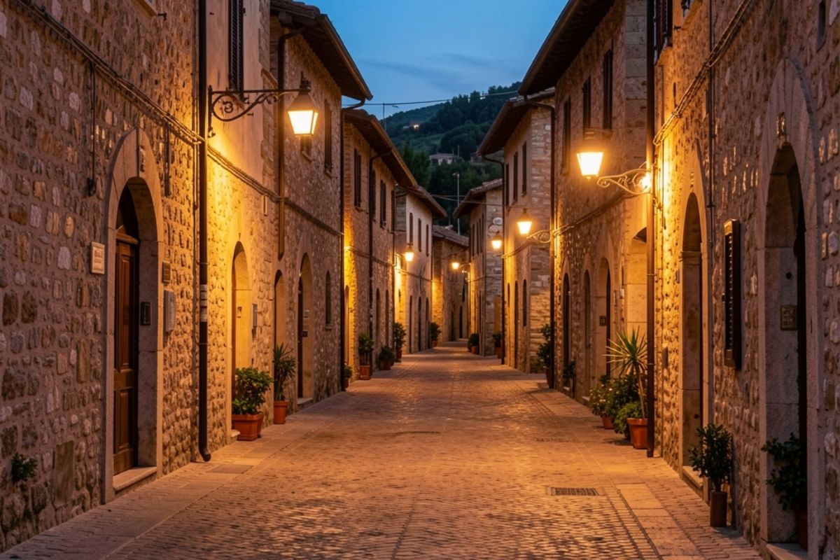 Atmosfera serale di Venafro, con le luci che illuminano le strade